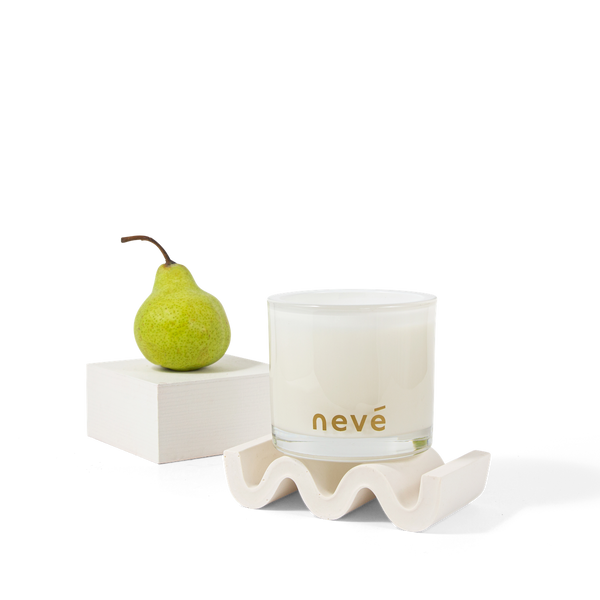 Neve white candle with pear on stand
