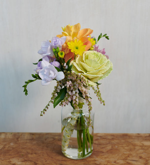 Single-botanics-bright-colourful-posy-bouquet-in-glass-jar